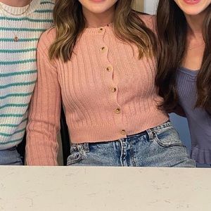 Cropped pink button down sweater